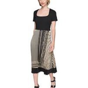 Karl Lagerfeld Square Neck Pleated Dress Small